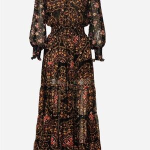 Misa Los Angeles Multicolor Floral ruffled tiered maxi Long Sleeve Dress